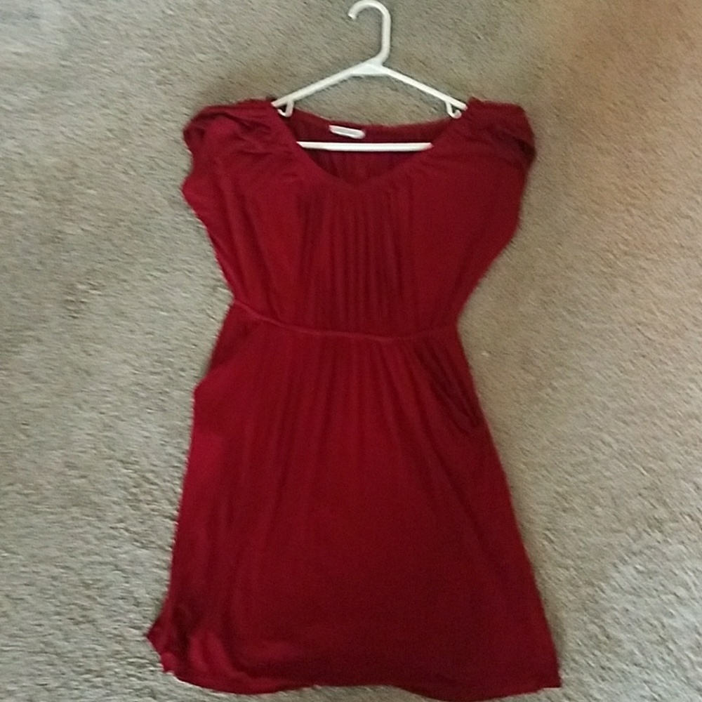 Red elastic waist dress with pockets